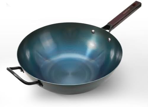 Professional Blue Carbon Steel Flat Bottom Wok
