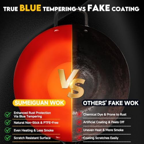 Professional Blue Carbon Steel Flat Bottom Wok — photo 3