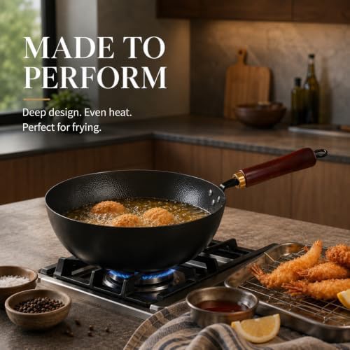 Hand hammered carbon steel deep wok 11 in — photo 3