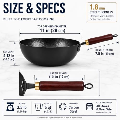 Hand hammered carbon steel deep wok 11 in — photo 5