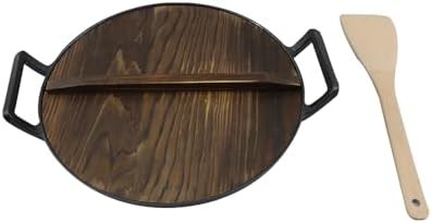 Pre-seasoned cast iron wok with wooden lid — photo 3